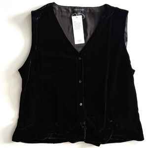 Eileen Fisher Nwt Black Viscose & Silk Velvet Vest w/ Tie
